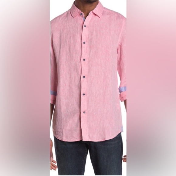 Report Collection Pink Linen Resort Button Down Medium - Picture 12 of 13
